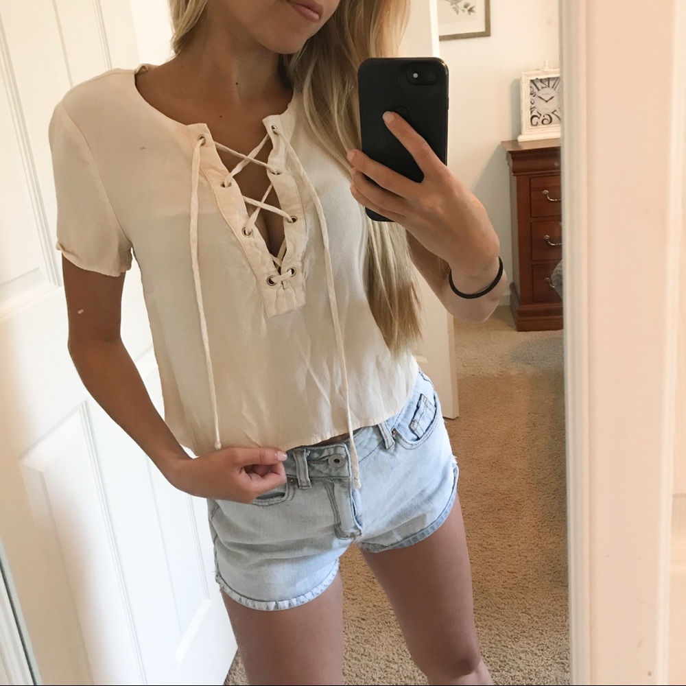 Light Pink Criss Cross V Neck Top